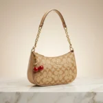 Coach Beige Monogram Shoulder Bag with Cherry Charms